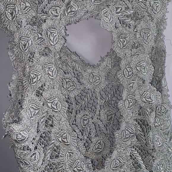 M & Guia Brazil Silver Gray Metallic Embroidered Lace with Cutout Back Dress - Picture 10 of 12